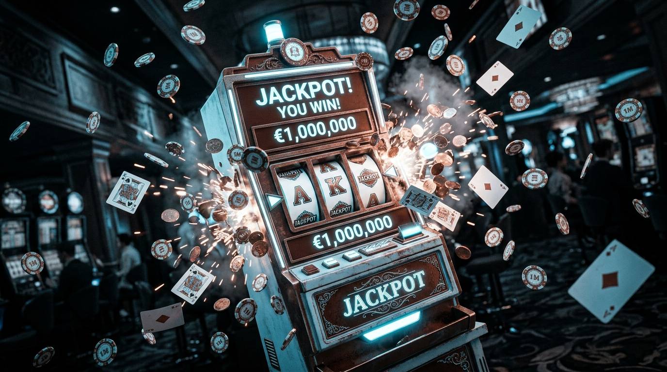 Simbol angka pengali digital raksasa memecahkan layar mesin slot diiringi hujan koin emas