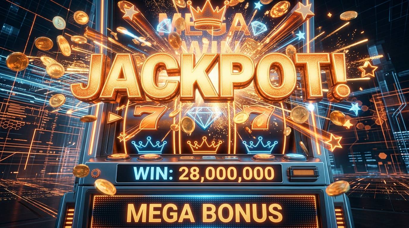 Tanda peringatan neon bersanding dengan layar mesin slot sebagai simbol kehati-hatian