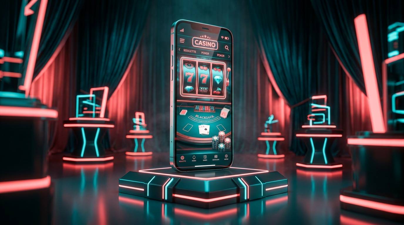Layar ponsel menampilkan antarmuka aplikasi pesan dengan koin emas kasino dan peringatan jackpot
