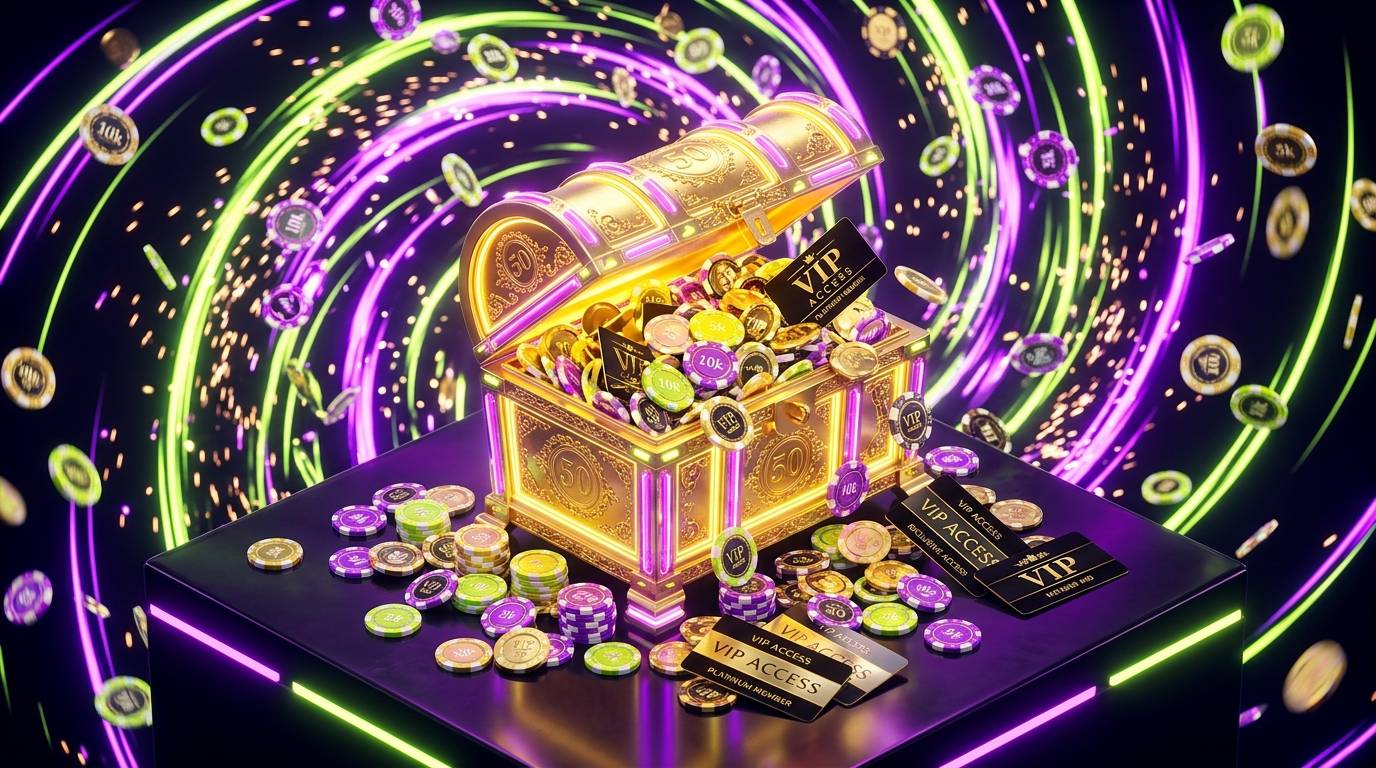 Layar dasbor kasino digital yang menampilkan kalender hadiah harian dan grafik pengembalian uang mingguan