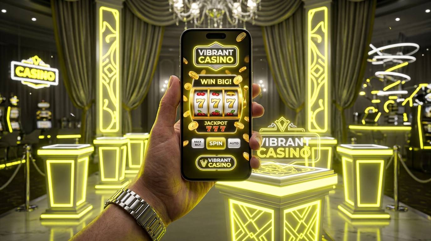 Layar tablet menampilkan meja poker virtual dengan kartu holografik dan tumpukan koin