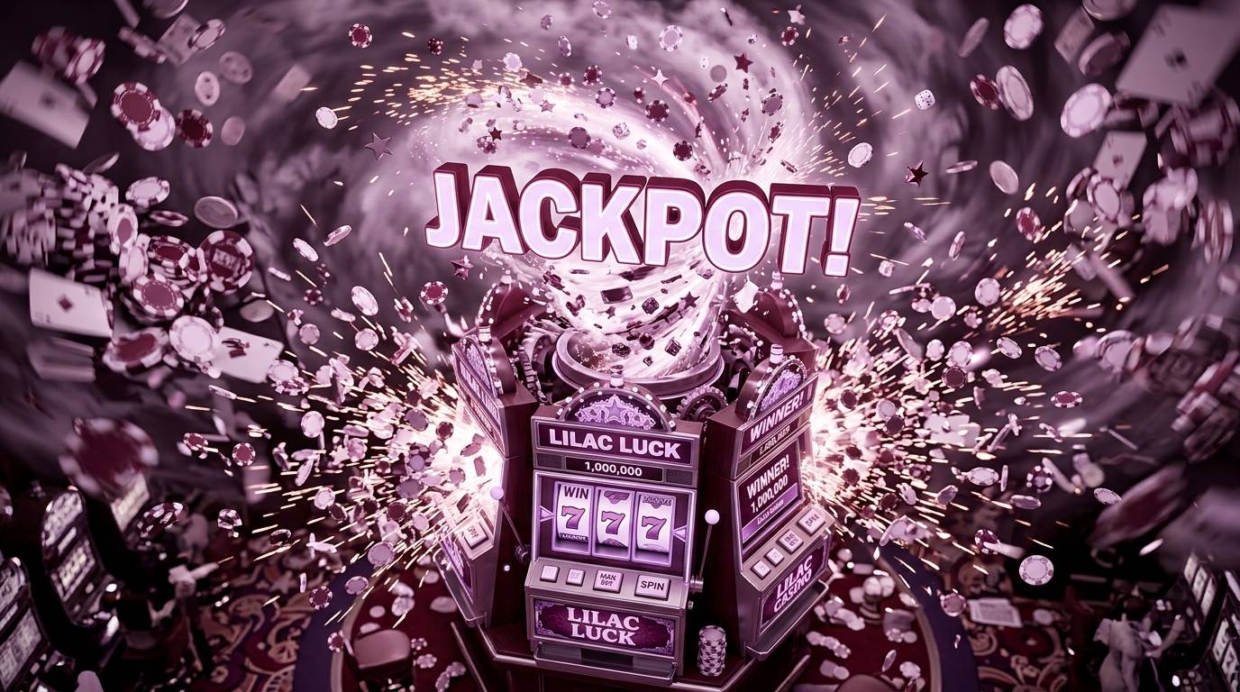 Papan peringkat holografik bercahaya di atas deretan mesin slot dengan piala emas dan koin
